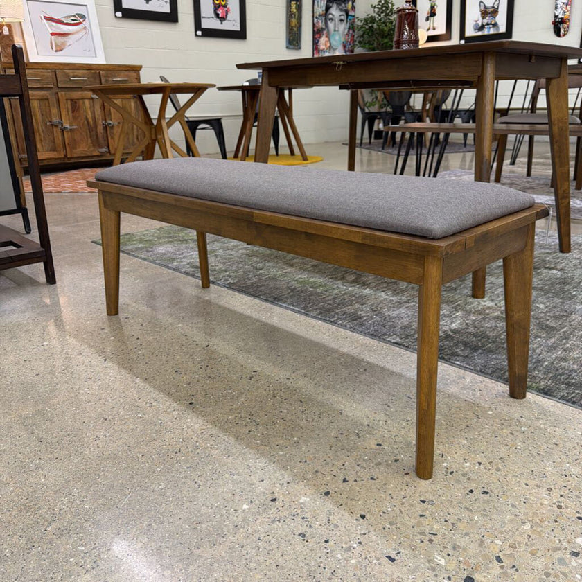 Grey Fabric Walnut Bench