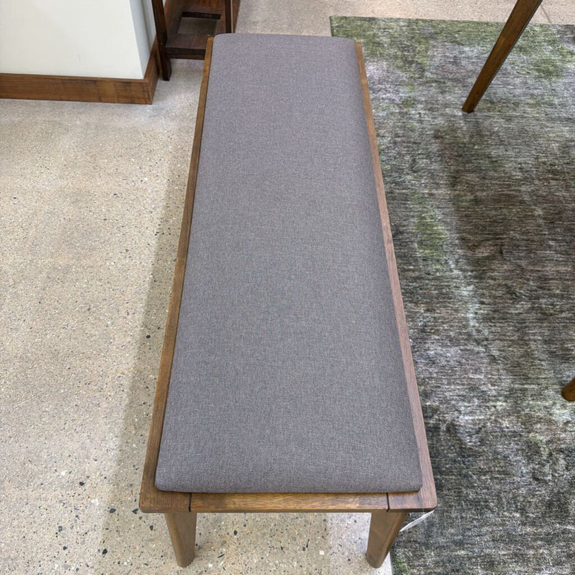Grey Fabric Walnut Bench