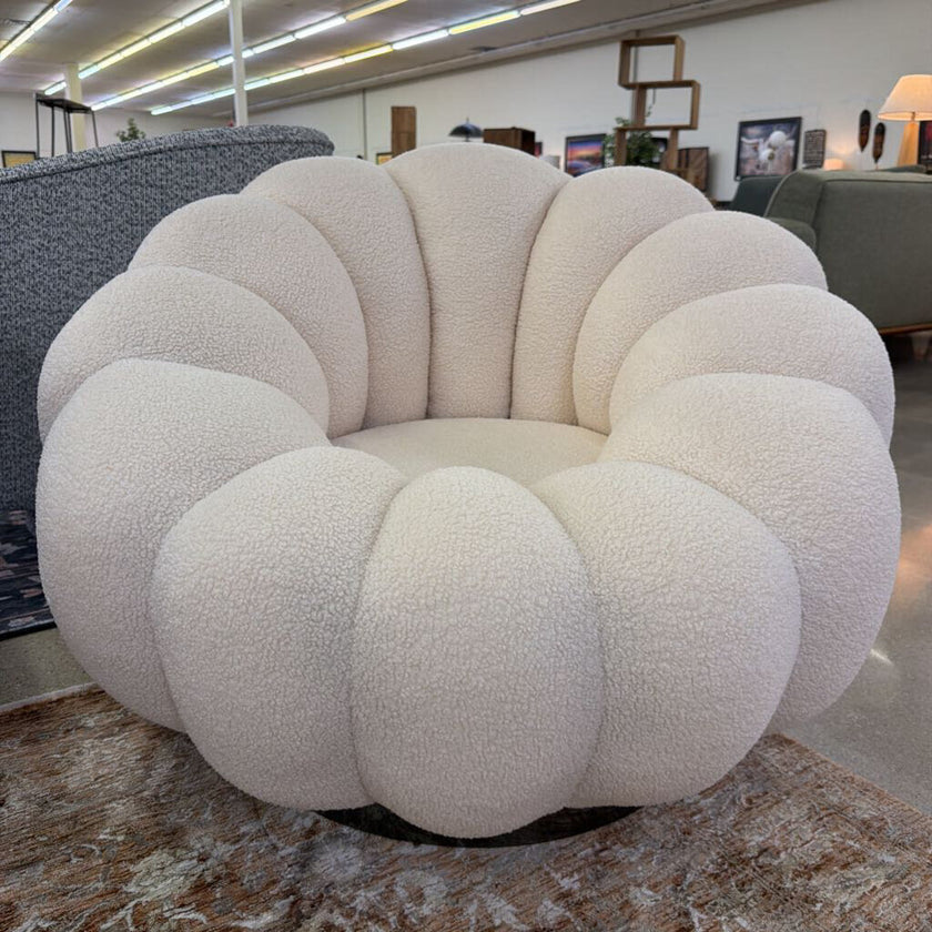 White Boucle Swivel Chair