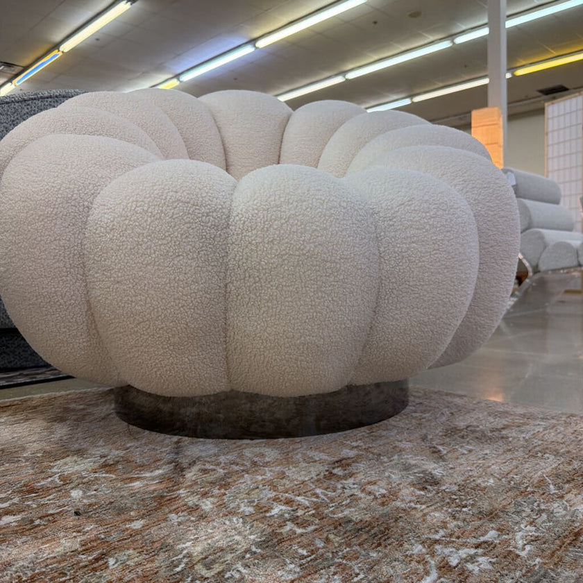 White Boucle Swivel Chair