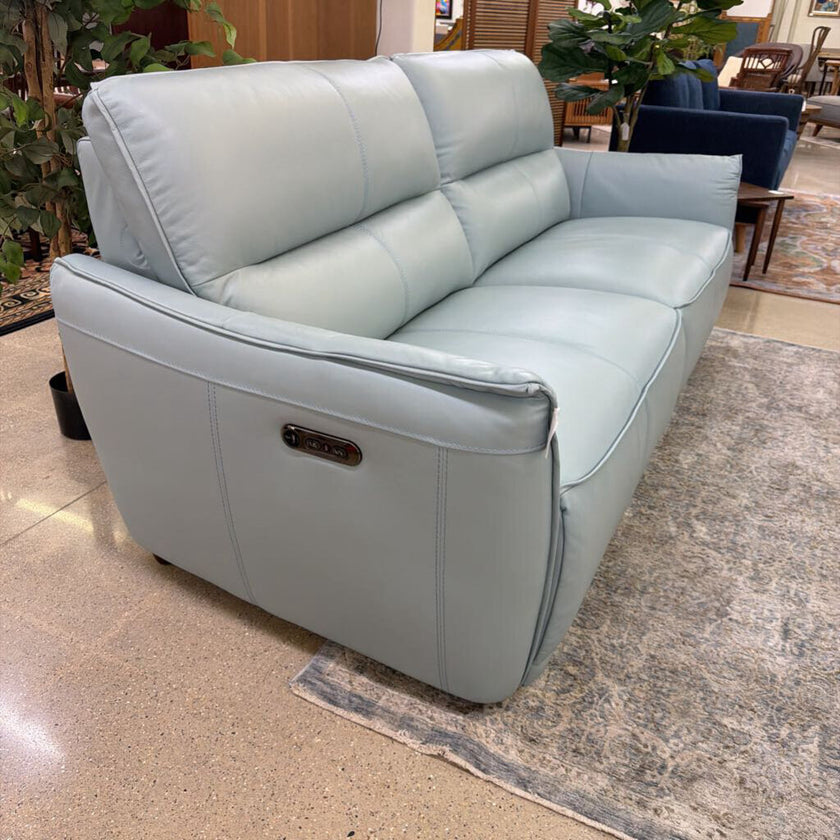 Robins Egg Blue Mod Leather Power Sofa