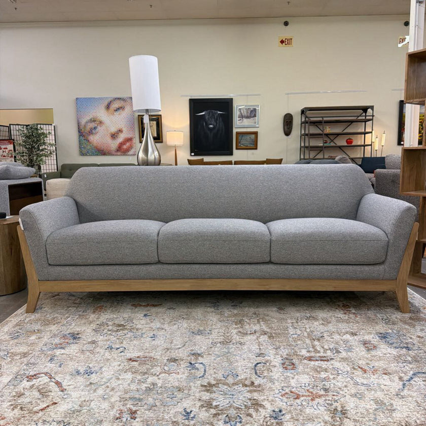 Wood Framed Grey Sofa