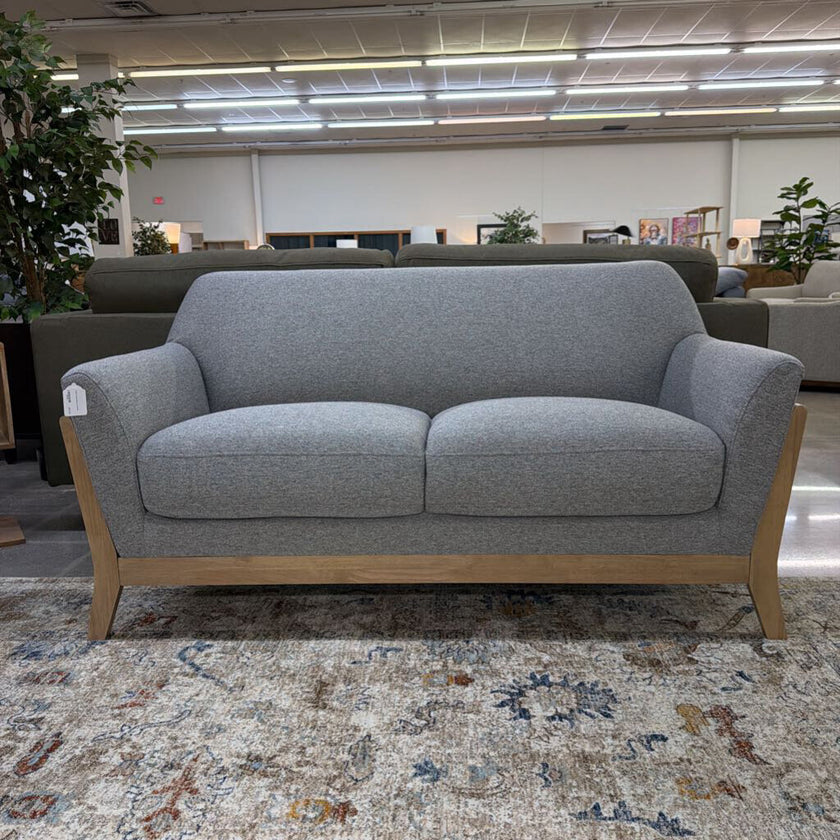Wood Framed Grey Loveseat
