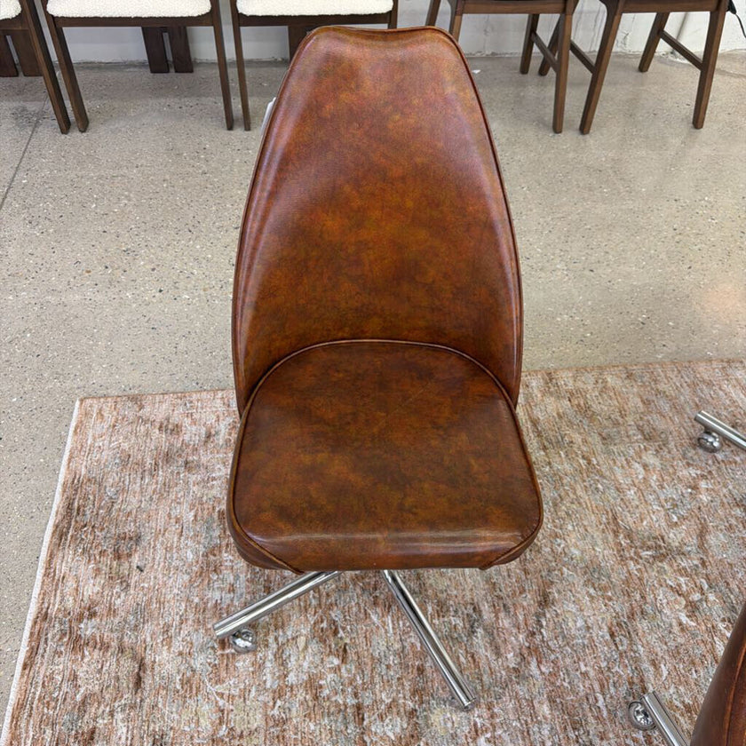 Mid Century Brown Leather & Silver Roll Chairs