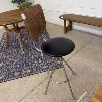 Mid Century Leather & Wood Stool
