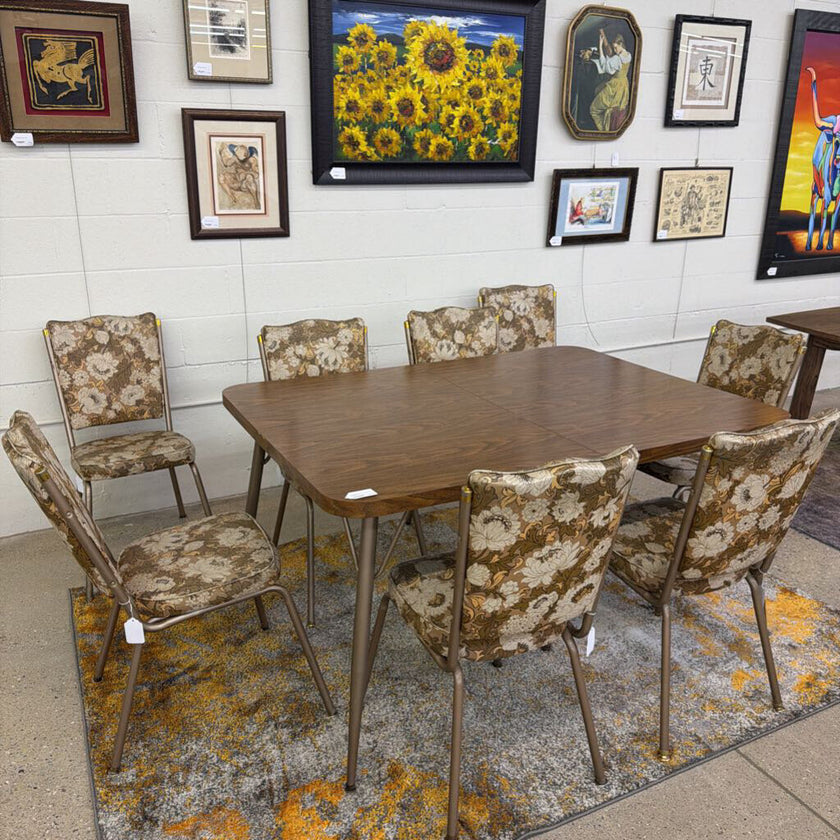 MC Brown Floral 8 Dining Chair & Table Set