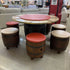 Whiskey Barrel Card Table and 7 Stool Set