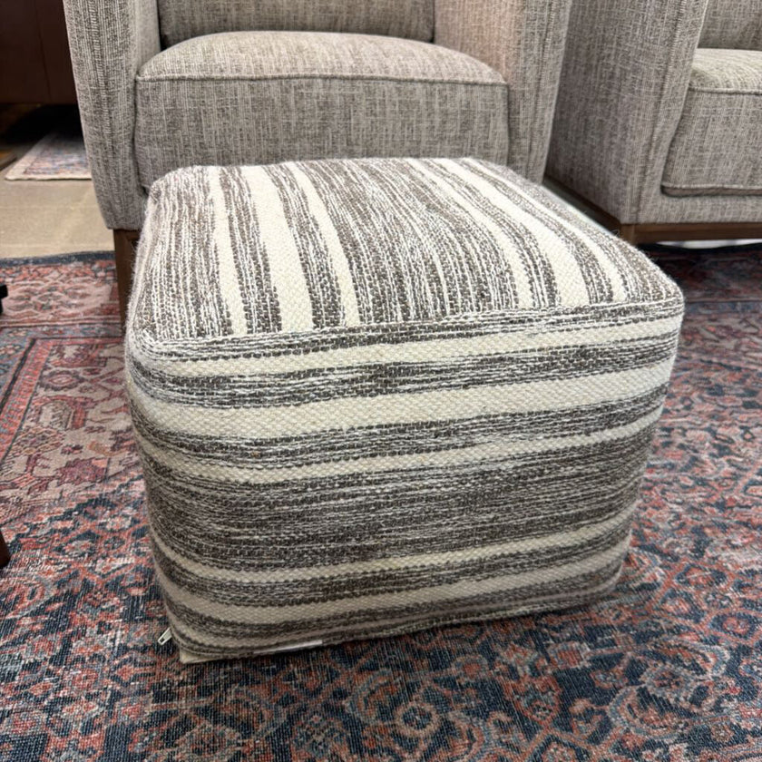 Carina Contemporary Square Woven Pouf in Black Melange, White Wool