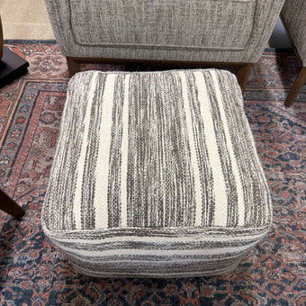 Carina Contemporary Square Woven Pouf in Black Melange, White Wool