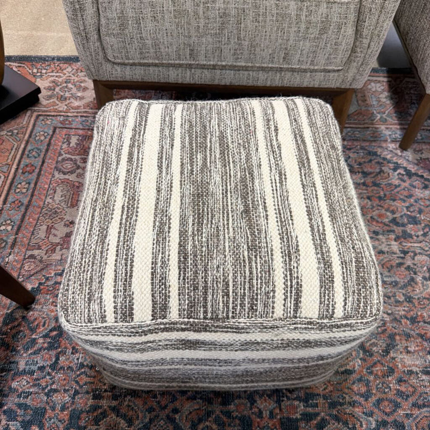 Carina Contemporary Square Woven Pouf in Black Melange, White Wool
