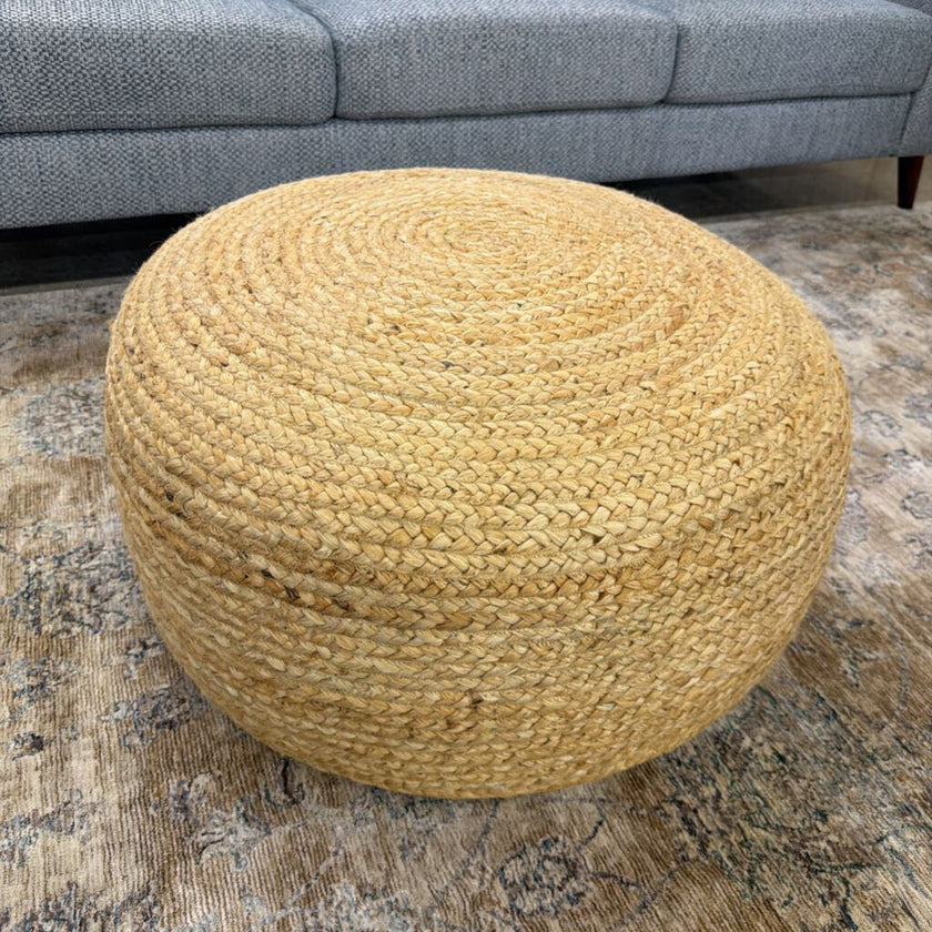Addley Braided Natural Jute Large Round Pouf Ottoman