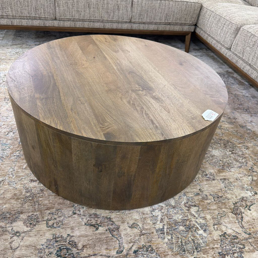 Millbury SOLID MANGO WOOD 36 inch Wide Round Contemporary Drum Coffee Table in Briarsmoke, Fully Assembled