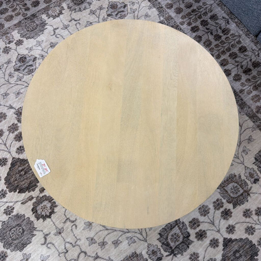Elmbrook SOLID MANGO WOOD 34 inch Wide Round Modern Urban Drum Coffee Table in White Wash