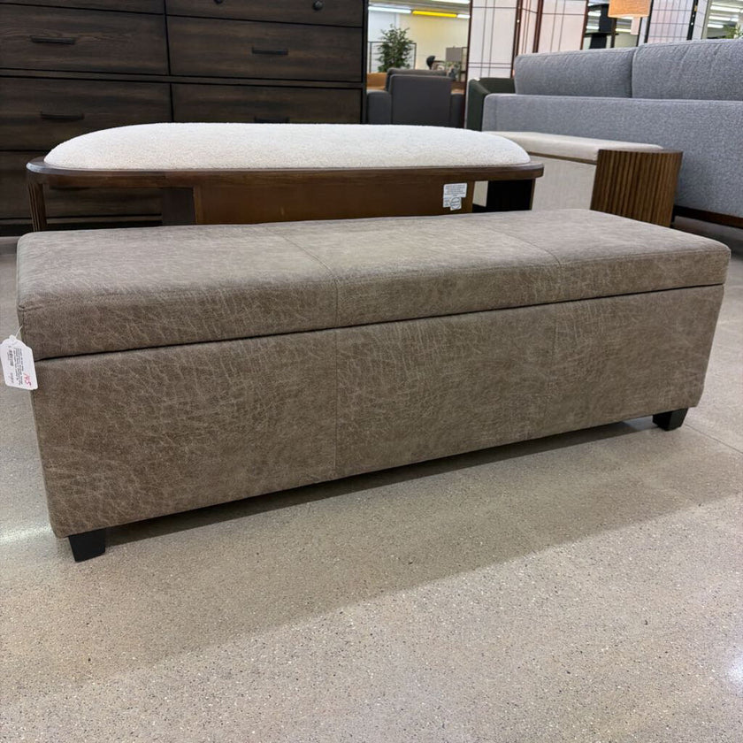 Avalon 48 inch Wide Contemporary Rectangle Storage Ottoman Bench in Distressed Grey Taupe Vegan Faux Leather