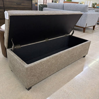 Avalon 48 inch Wide Contemporary Rectangle Storage Ottoman Bench in Distressed Grey Taupe Vegan Faux Leather
