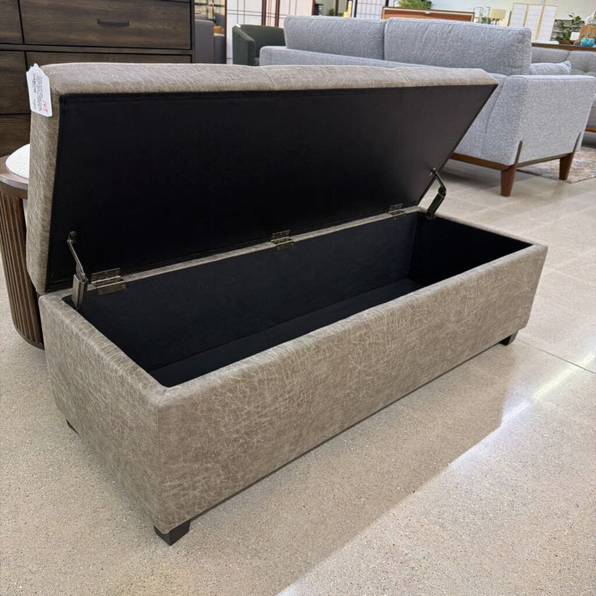 Avalon 48 inch Wide Contemporary Rectangle Storage Ottoman Bench in Distressed Grey Taupe Vegan Faux Leather