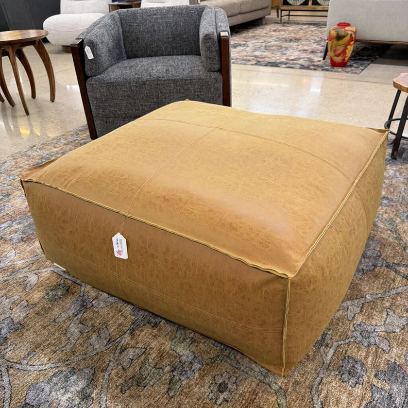 Brody Boho Square Pouf in Distressed Brown Vegan Faux Leather