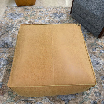 Brody Boho Square Pouf in Distressed Brown Vegan Faux Leather