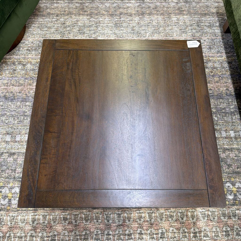 Skyler SOLID MANGO WOOD and Metal 34 inch Wide Square Industrial Coffee Table in Dark Brown / Gold