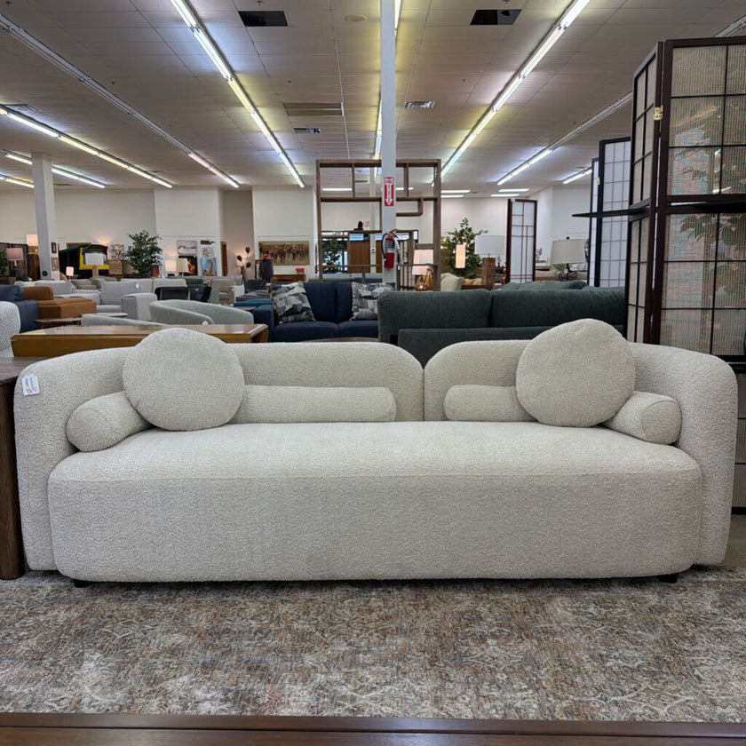 Upholstered Modern Curved Boucle Sofa With 4 Pillows