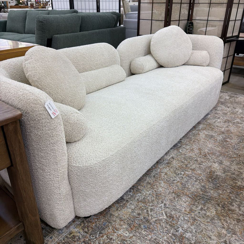 Upholstered Modern Curved Boucle Sofa With 4 Pillows