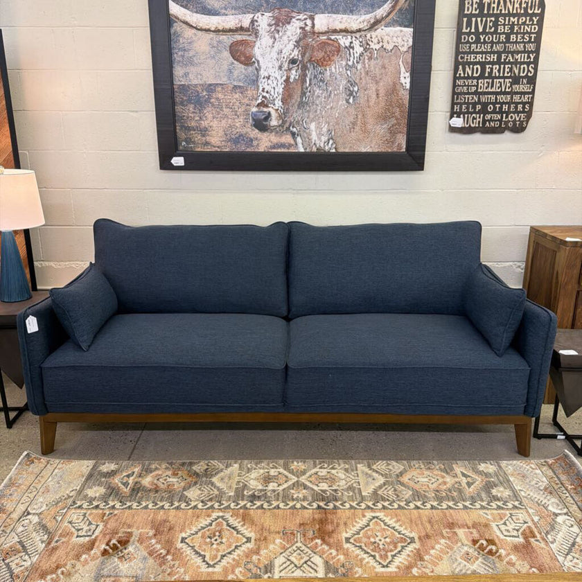 Wood Base Navy Sofa
