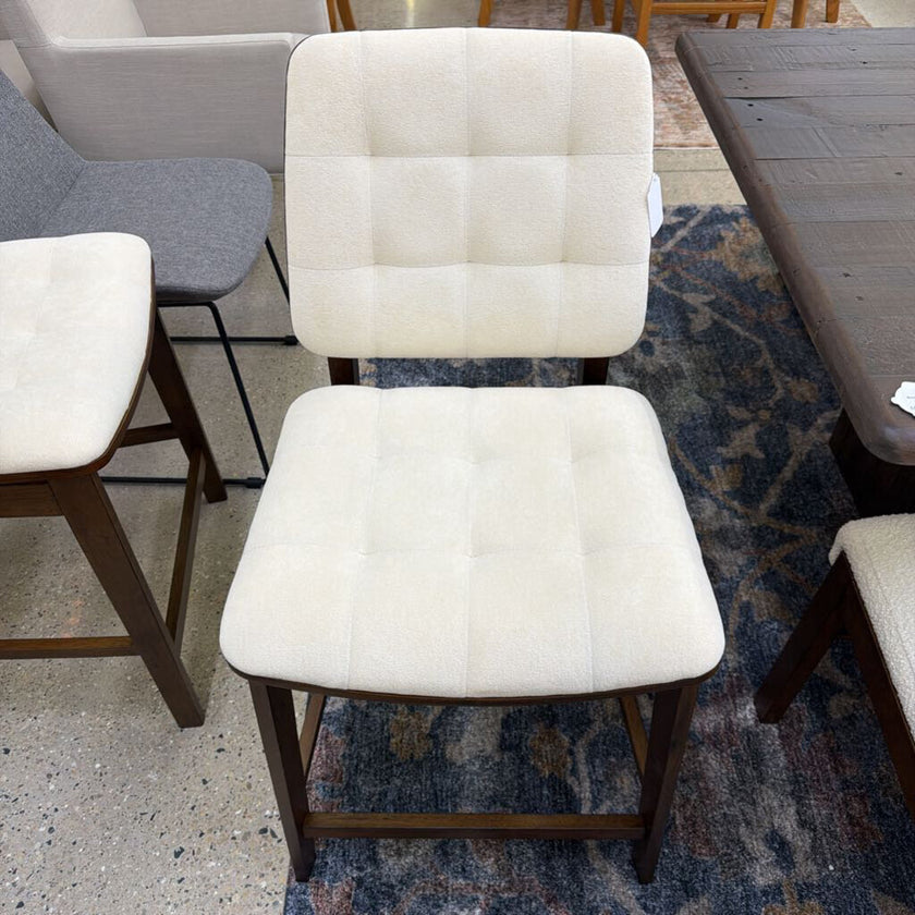 Walnut w/ Tufted Cream Fabric Counter Stool
