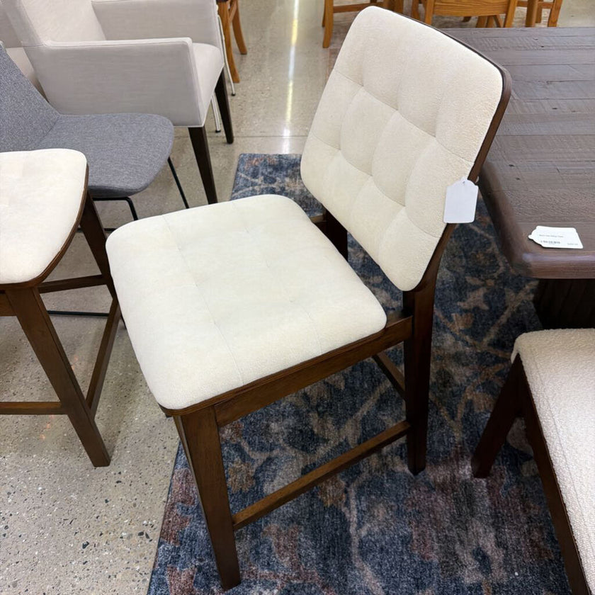 Walnut w/ Tufted Cream Fabric Counter Stool