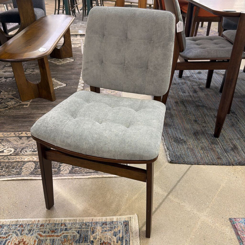 Walnut w/ Tufted Grey Fabric Dining Chair
