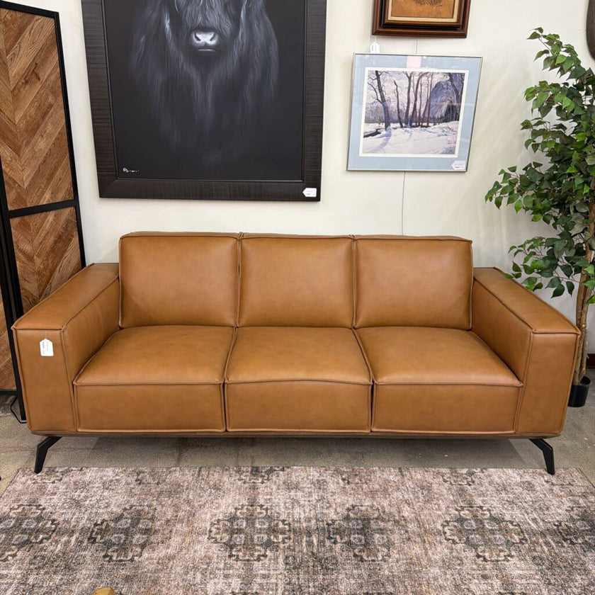 Mod Tan Leather Sofa