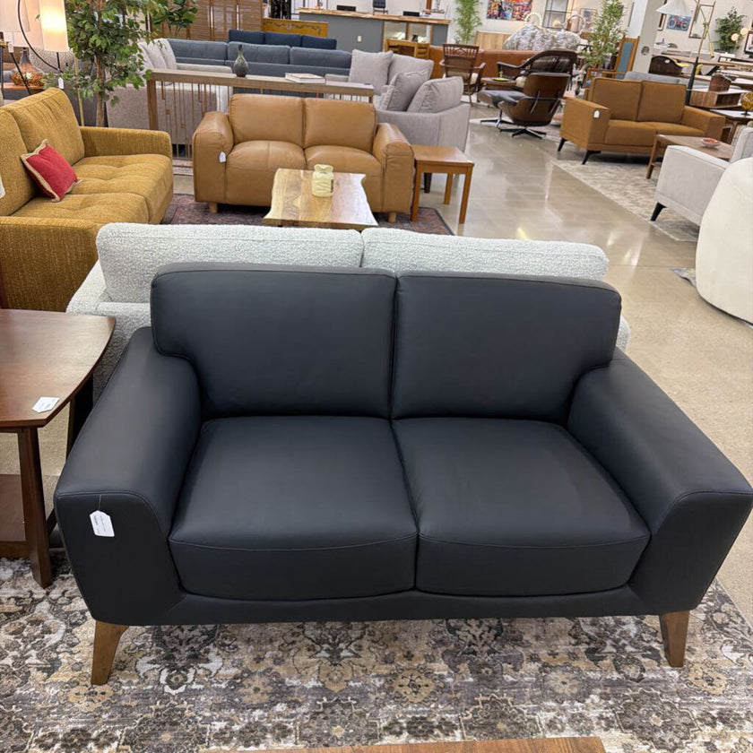 Mod Black Leather Loveseat