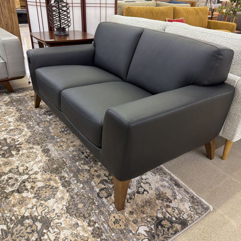 Mod Black Leather Loveseat