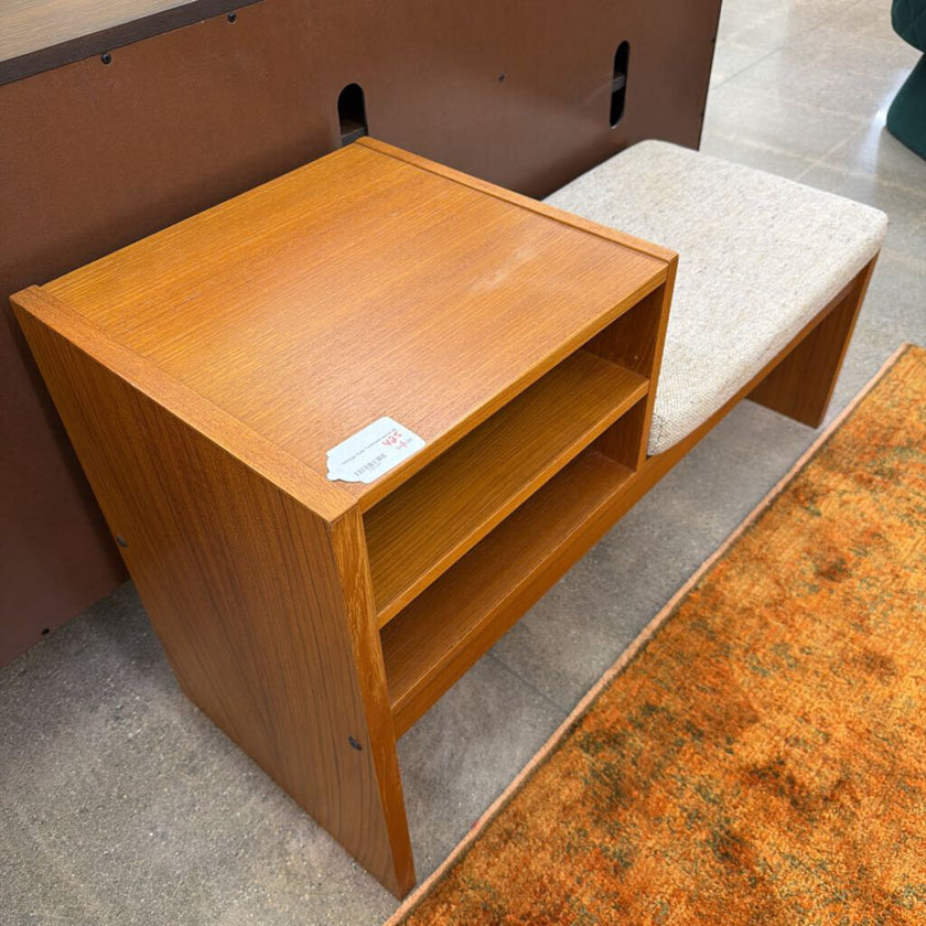 Vintage Teak Telephone Bench