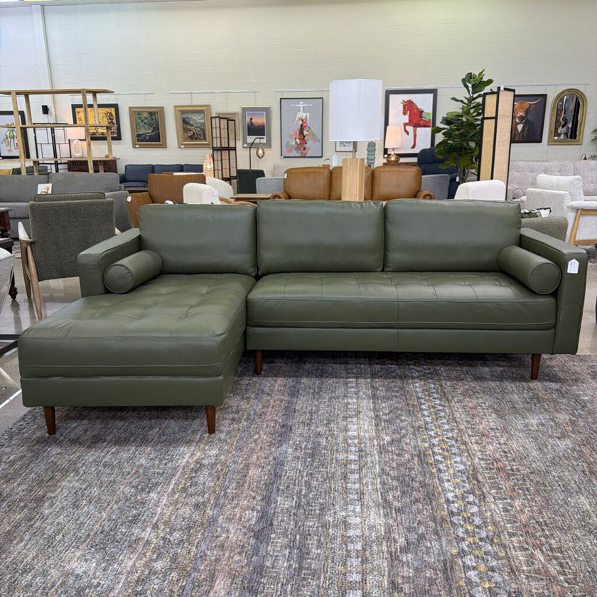 Malmo Olive Leather LAF Chaise Sectional