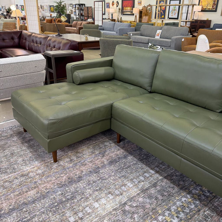 Malmo Olive Leather LAF Chaise Sectional