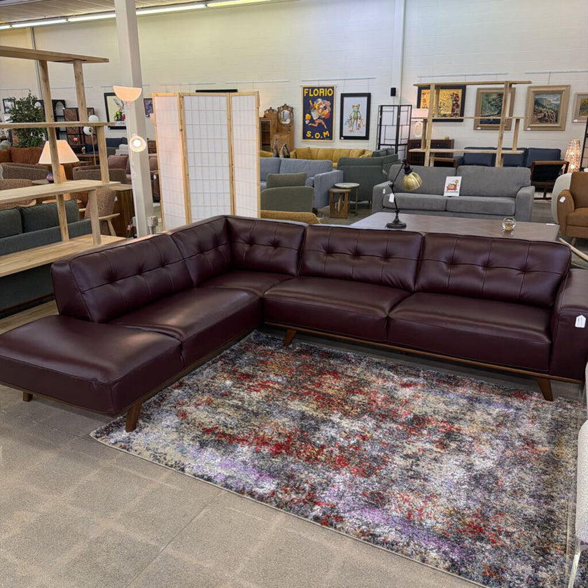 Odense Red Leather LAF Chaise Sectional