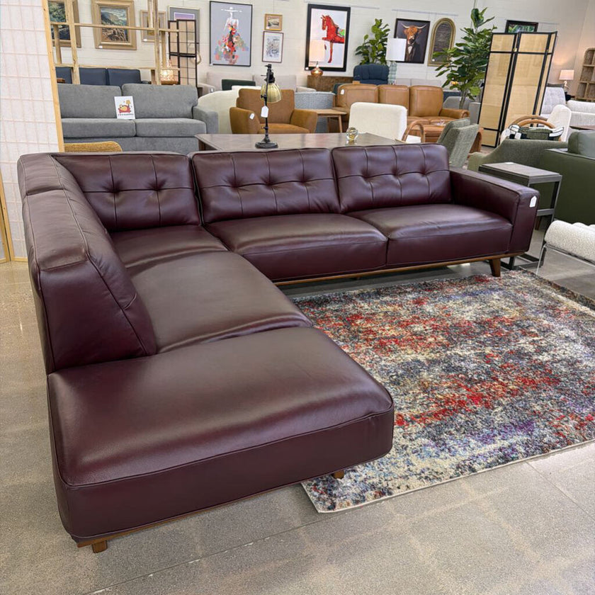 Odense Red Leather LAF Chaise Sectional